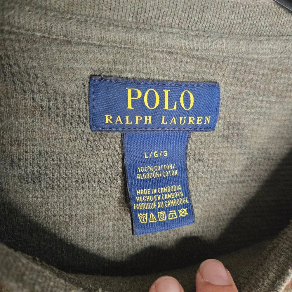 Polo Ralph Lauren Mens Camo Waffle Knit Thermal Long Sleeve Shirt Green Brown L